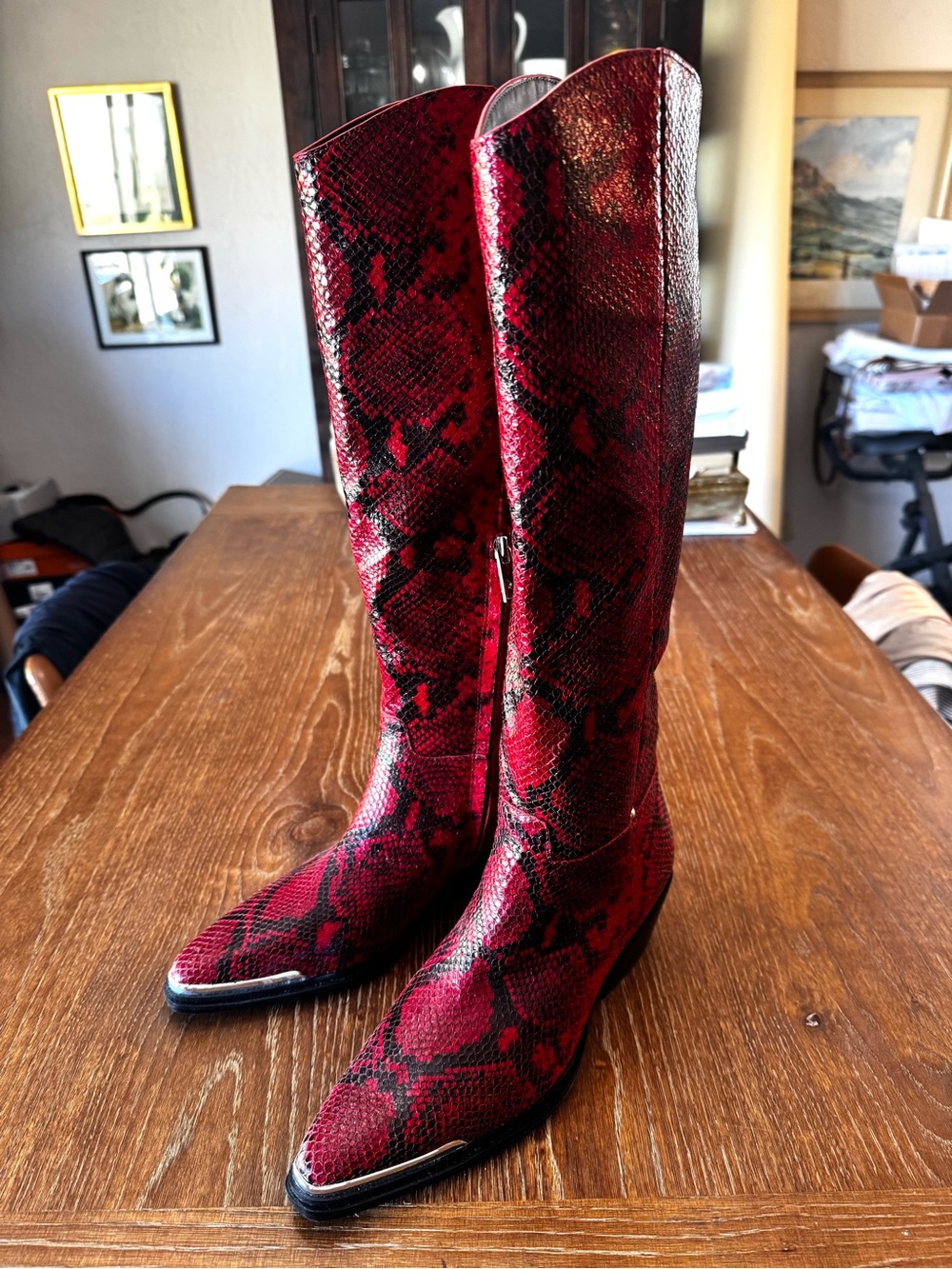 NEW Franco Sarto red+black snake Billie western boots 8 - Picture 4 of 13